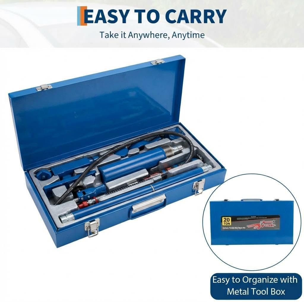 20 Ton Porta Power Kit,Hydraulic Ram Kit Porta Power Jack,Heavy Duty Auto Body Frame Repair Kit, Vehicle Body Collision Repair, Pusher, Puller, Spreader Sets for Garage and Workshop