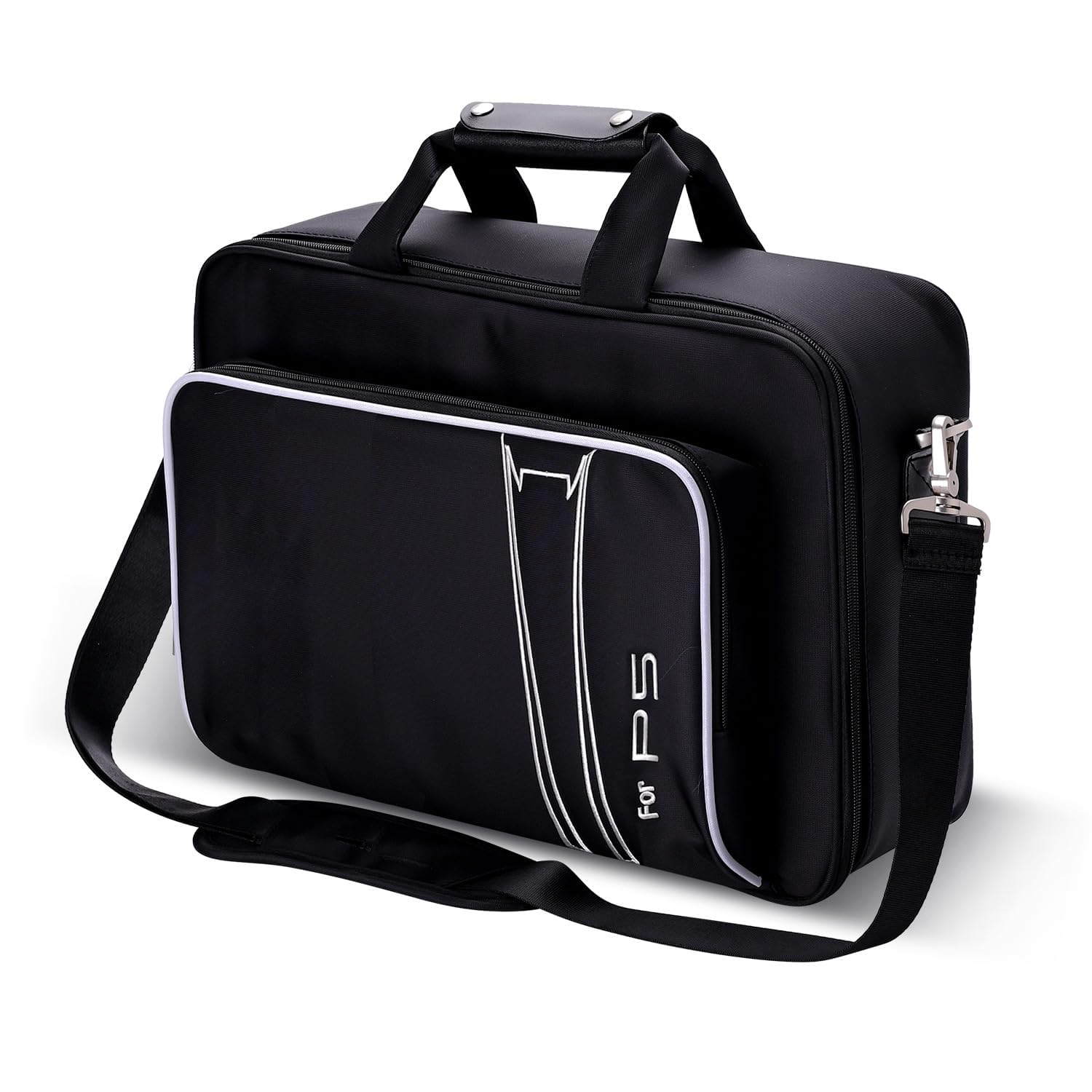 Tazweeq Carrying Case for PS5, Travel Bag Storage for PS5 Console Disc/Digital Edition and Controllers, Protective Shoulder Bag for PS5, Controllers, Game Cards, HDMI and Accessories Case