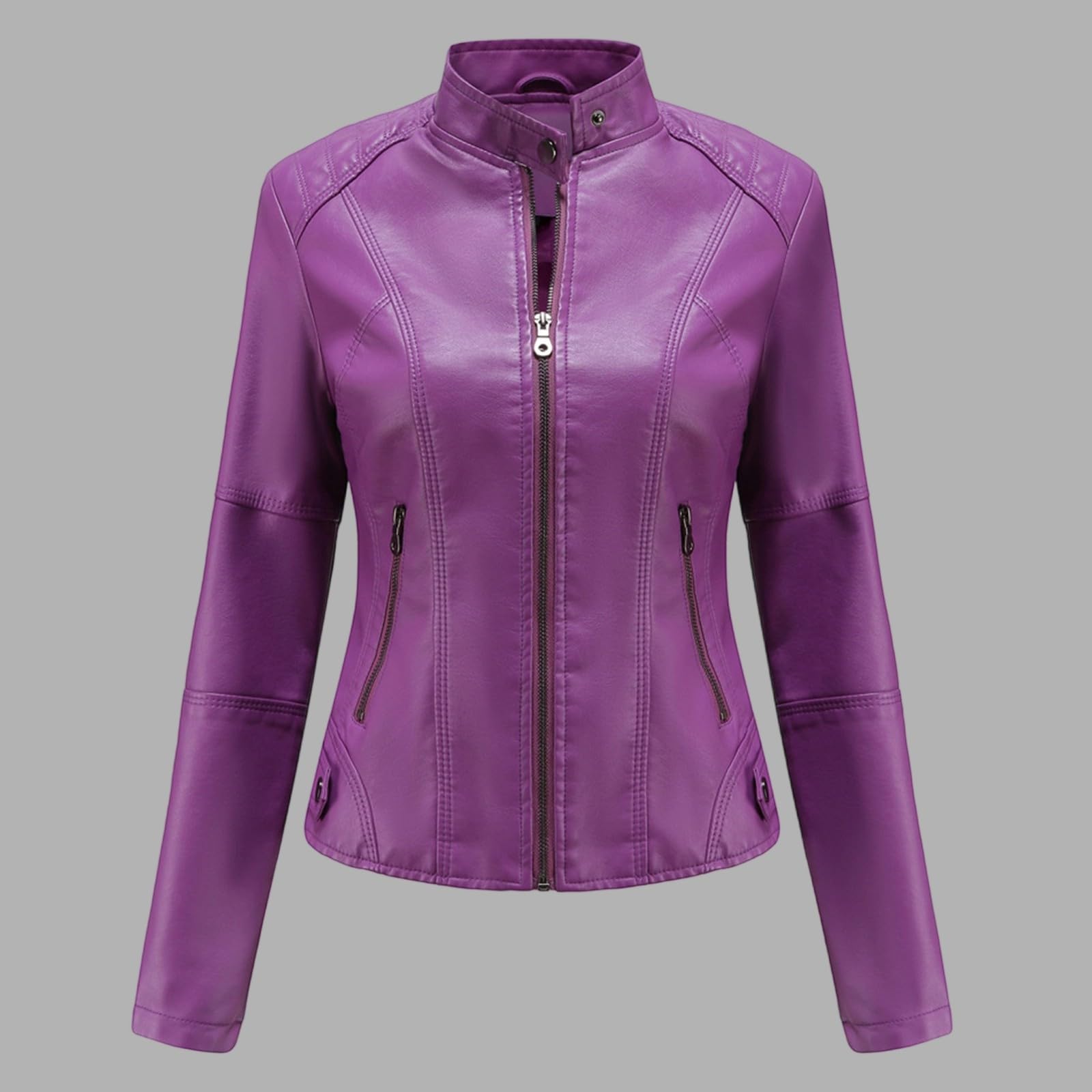 Übergrößenjacke im Motorrad-Stil, Damen Oberbekleidung mit Stehkragen, lässiger Freizeitmantel für den Alltag und kühle Tage