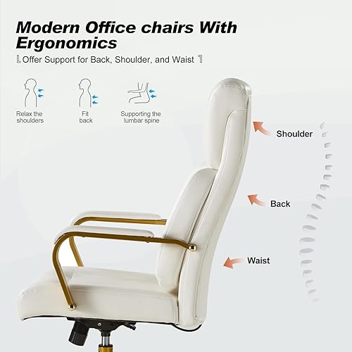 Miniatura 5 de HULALA HOME Silla de oficina ejecutiva con soporte lumbar ajustable, silla de oficina ergonómica de cuero con reposabrazos acolchados, inclinación y