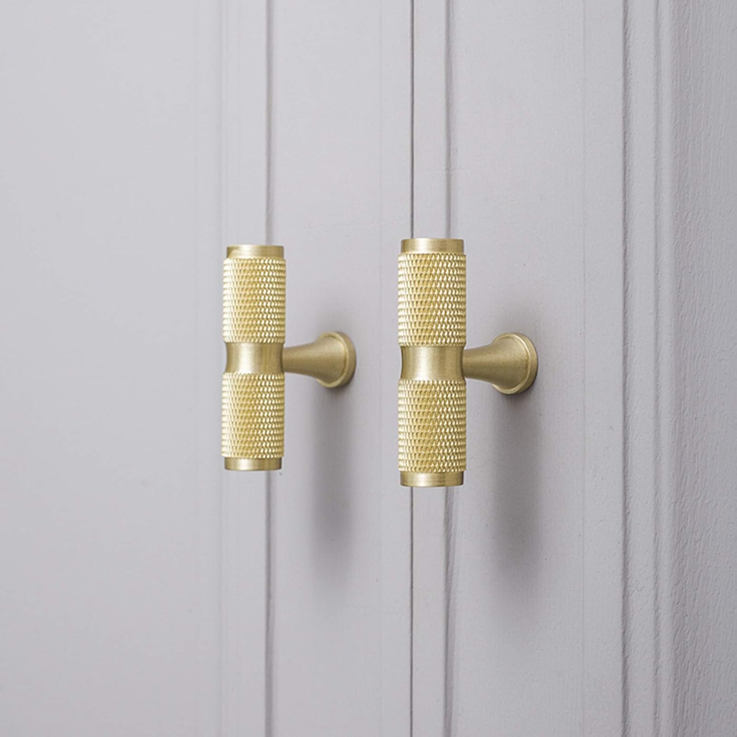 4Pack Satin Knurled Brass Kitchen Cabinet knobs and Handles Modern T Bar Drawer Pulls Furniture Cupboard Handles Golden (4)