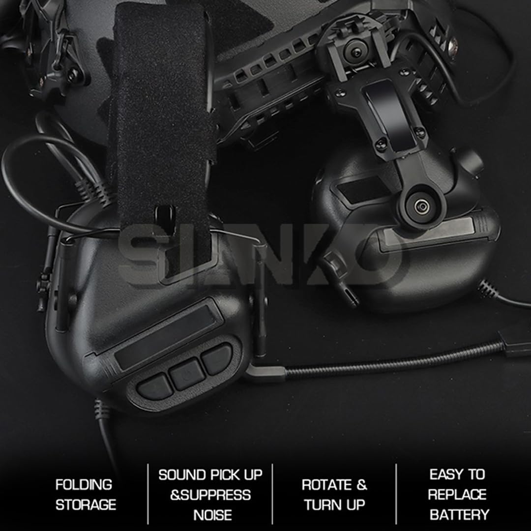 Casque tactique filaire avec protection auditive pour tir, chasse, réduction du bruit, commerces, annulation électronique (ANC-noir)