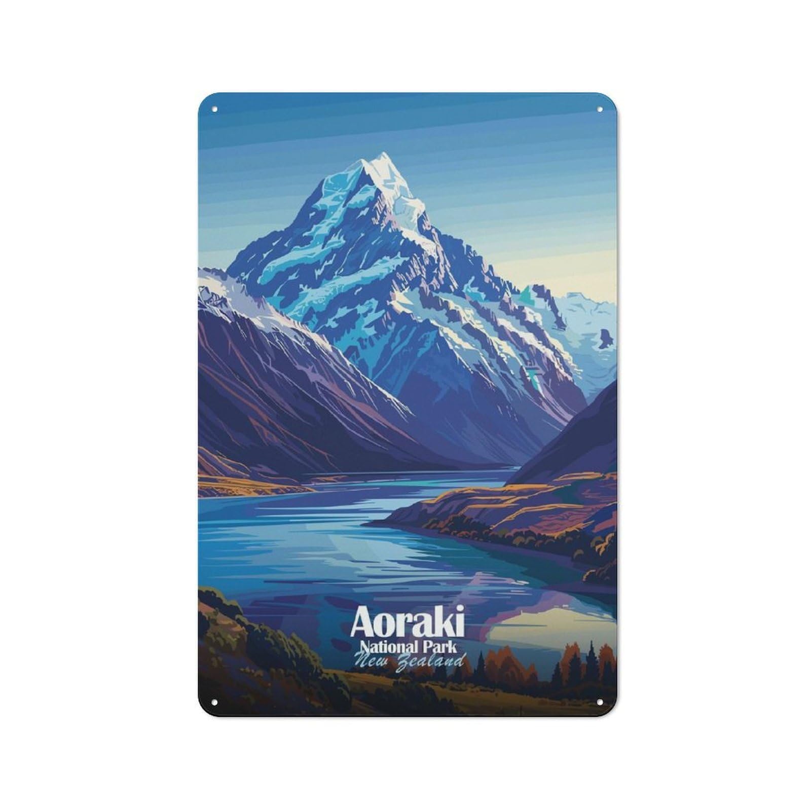 Junmoney Style-13 Workshop Style Aoraki National Park, New Zealand Decorative Metal Plaque 30X20cm, Shed Wall Plaque For Tool Room, Garage, Studio Or Home Bar