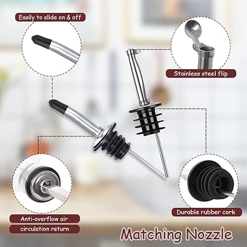 Miniatura 4 de Gusnilo Botella dispensadora de aceite de oliva con forma de calavera, 15 onzas, vidrio, juego de 4 con boquillas y embudo de acero inoxidable