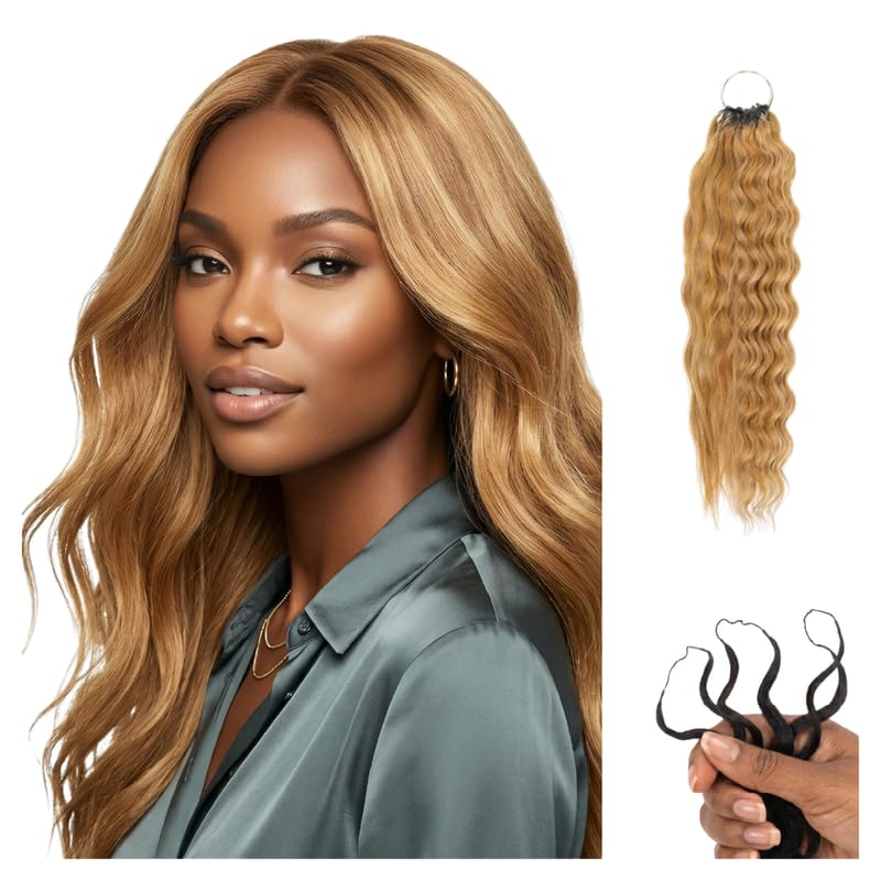 100% Unprocessed Remy Human Hair Feather Crochet Extensions for Women – Reusable, Invisible Knotless Feather Hair - Wet & Wavy - Honey Blonde