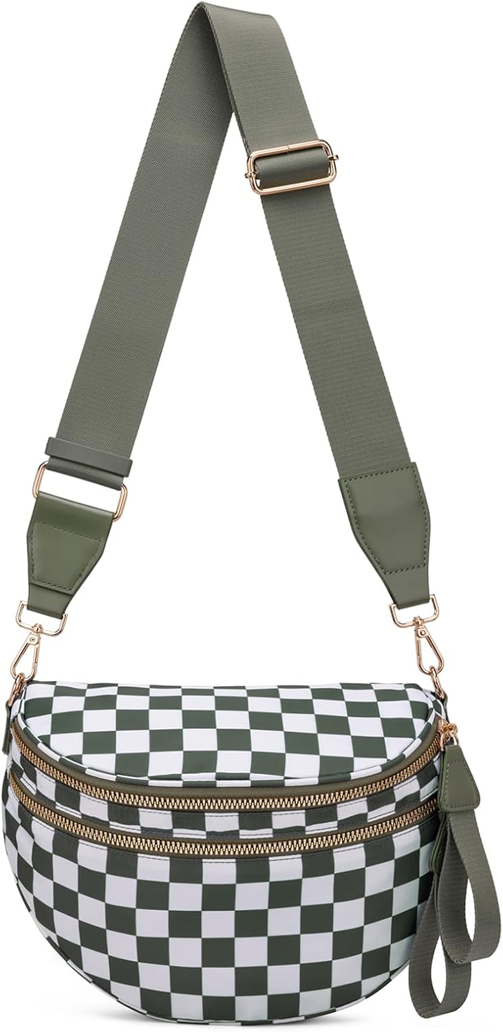 Pure Colour Crossbody Bum Bags for Women Spacious Checkered Cross body Bag Nylon Tr...