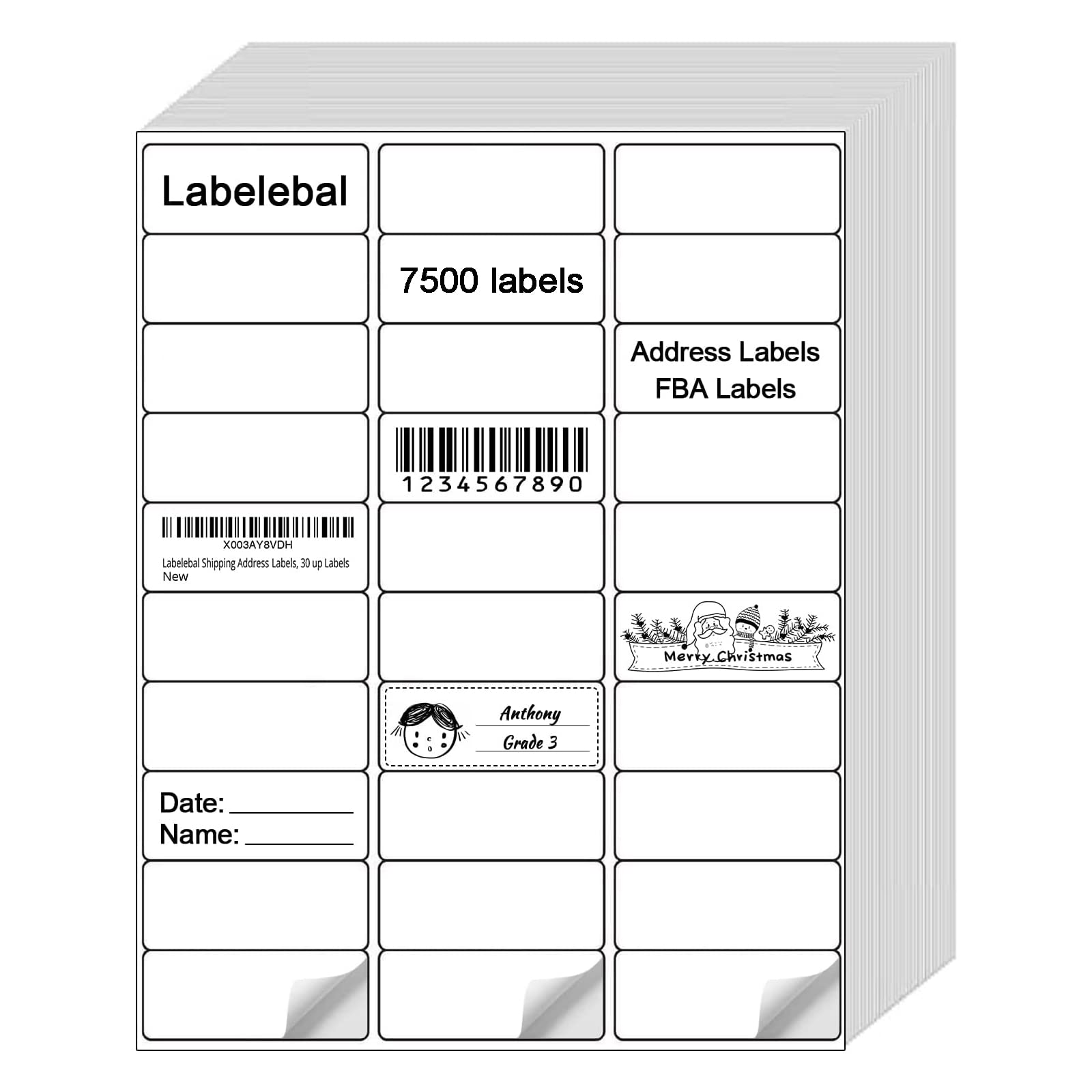 Labelebal Shipping Address Labels, 30 Per Page 7,500 Labels，1"x2-5/8" Mailing Labels, 30-Up White Shipping Labels for Inkjet or Laser Printer,…