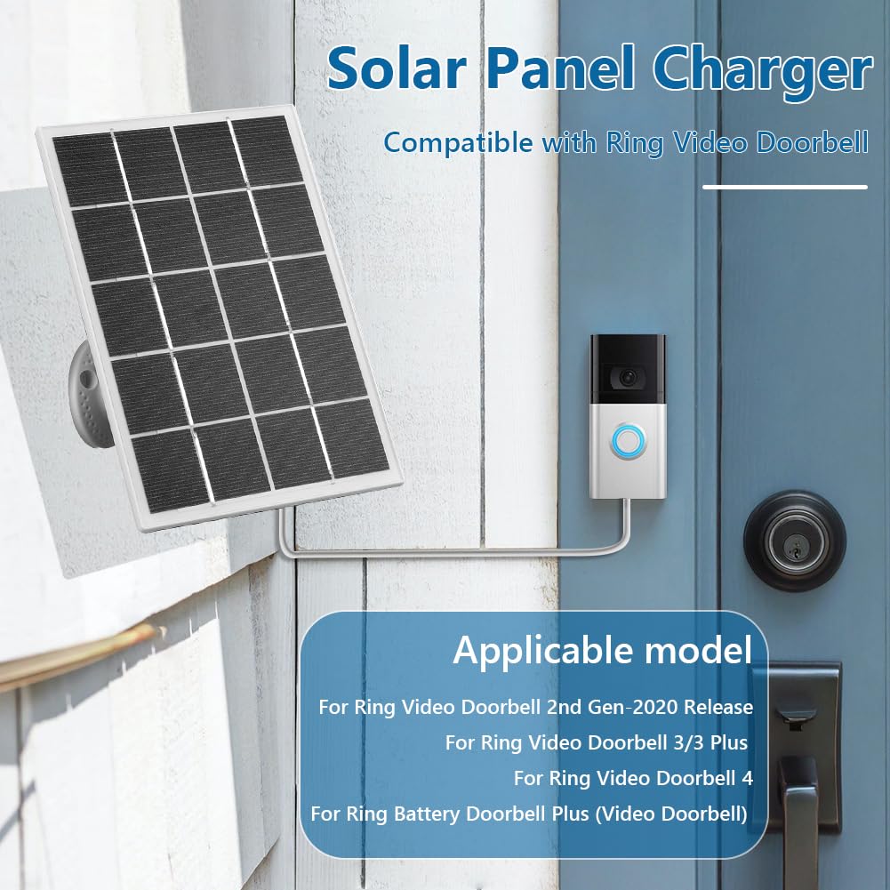 panele słoneczne, Panel słoneczny 20 W do ładowarki panelowej IP65 Kabel ładujący 9,8 stopy Zestaw paneli słonecznych Regulowany uchwyt ścienny 360° dzwonka wideo Ring 4/3/3 Plus/2(White)