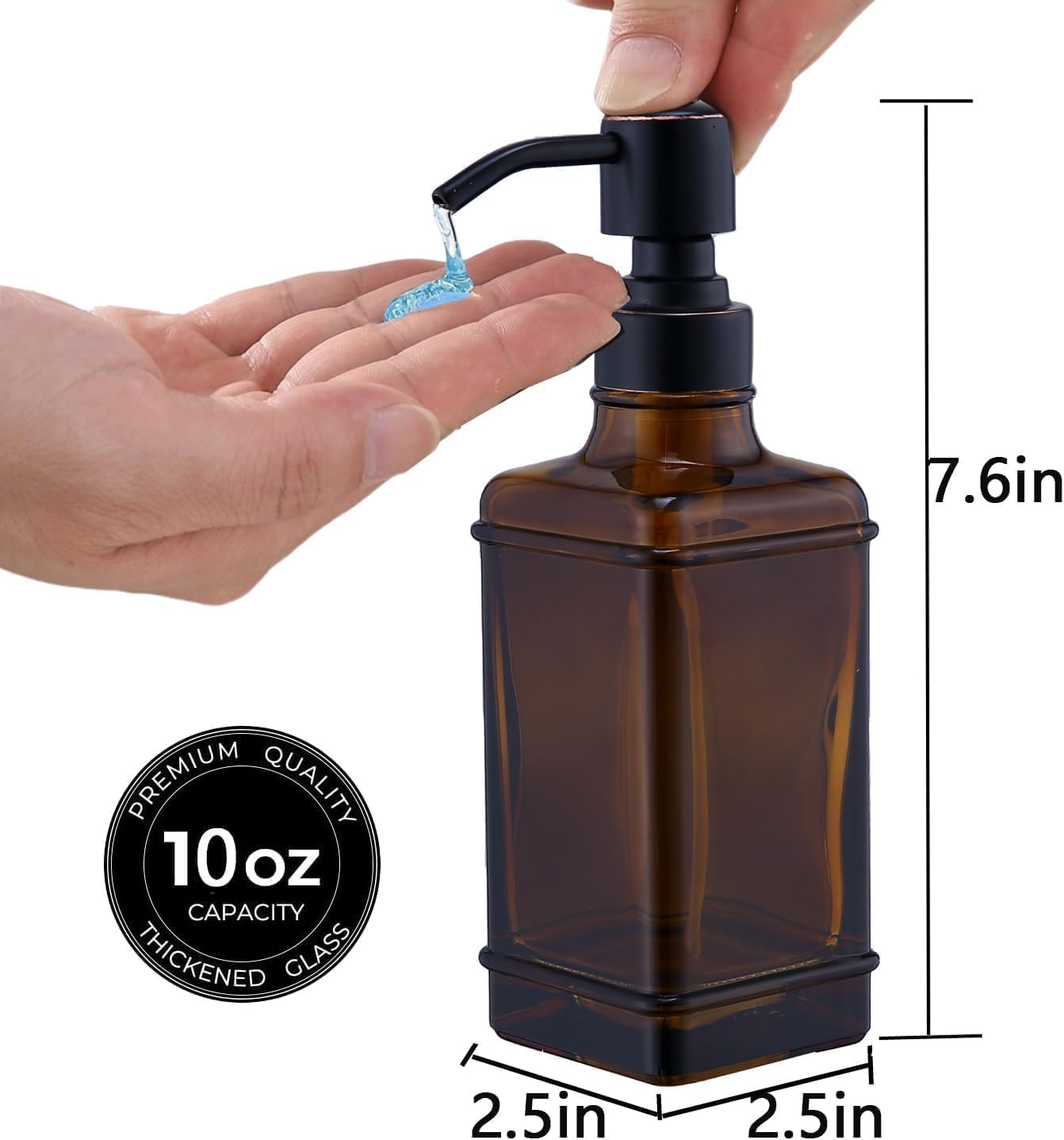 Soap Dispenser，10 Oz Antique Design Thick Glass Hand Soap Dispensers; with 304 Rust Proof Stainless Steel Pump, 6Pcs Stickers, for Kitchen,Bathroom Oil Rubbed Bronze
