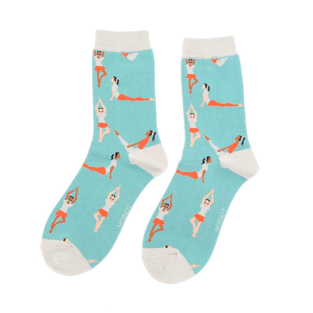 Mr Sparrow Yoga Poses on Duck Egg Womens Novelty Ankle/Crew Socks Adult One Size