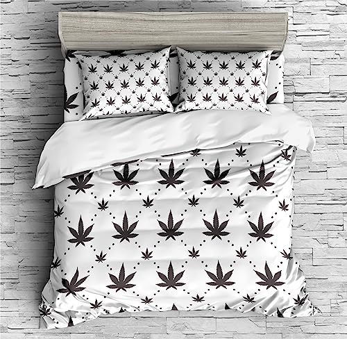 XIICOO Bettwäsche Marihuana Bettdecke Set Retro Hanf Marihuana Botanisches Hanfblatt | 1 Bettdecke + 2 Kissenbezüge(3Pcs) Oder Spannbettlaken (4Pcs) (A,KING-4PCS)
