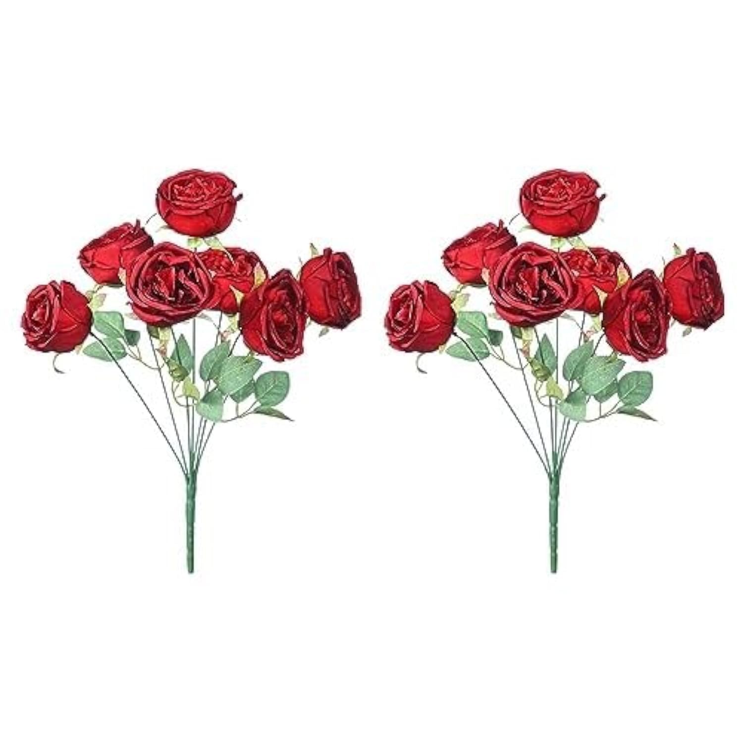 YATAI 2pcs Artificial Flower, 6 Head Romantic Silk Rose Flower with Stem, Lifelike Petal & Foliage Fake Roses, No Maintenance, Everlasting Realistic Fake Flowers, Faux Flowers for Vase Filling (Red)