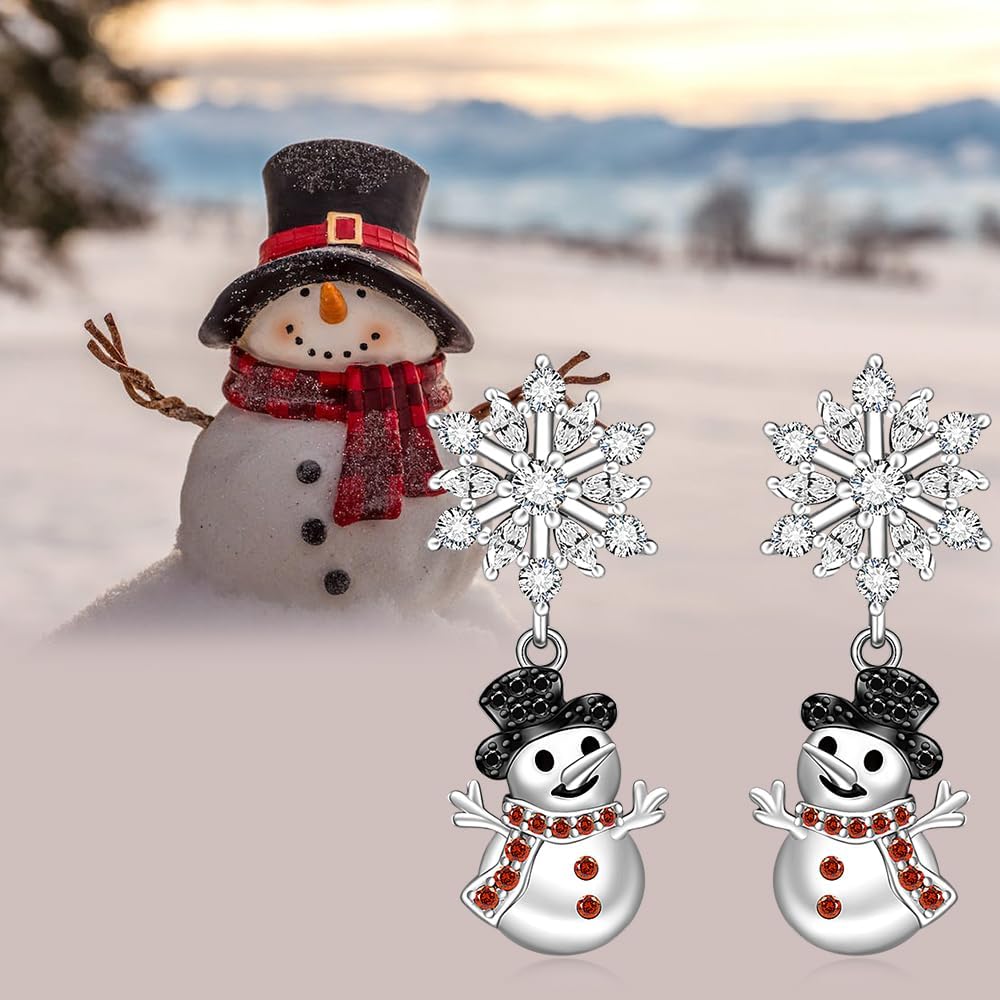 Snowman Earrings Snowflake Earrings for Women Sterling Silver Winter Red Christmas Earrings Studs Christmas Jewelry Holiday Xmas Gift - Image 9