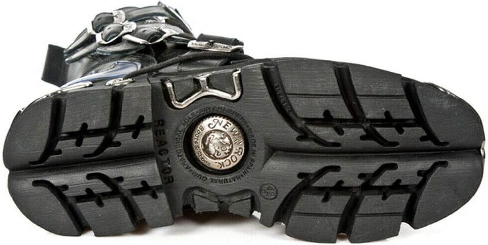 New Rock 107-C5 Unisex Boots Black Blue Leather Skull Devil Gothic Punk Biker