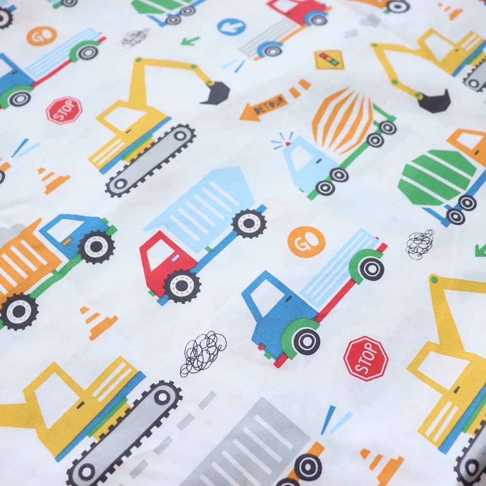 3 Pcs 100% Cotton Toddler Sheet Pillowcase Set for Boys and Girls,Include Fitted Sheet,Top Sheet and Envelope Pillowcase,Cute Cartoon Pattern,Soft Skin-Friendly Breathable(Vehicle)