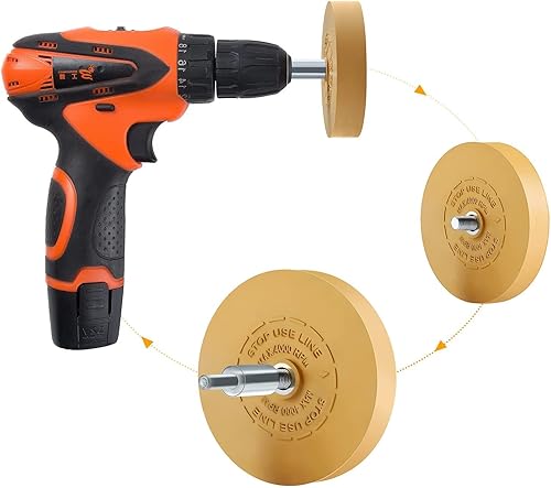 Miniatura 6 de Paquete de 2 unidades de goma para quitar calcomanías, rueda de goma para taladro, elimina rayas de automóvil, cintas de vinilo y gráficos, kit de