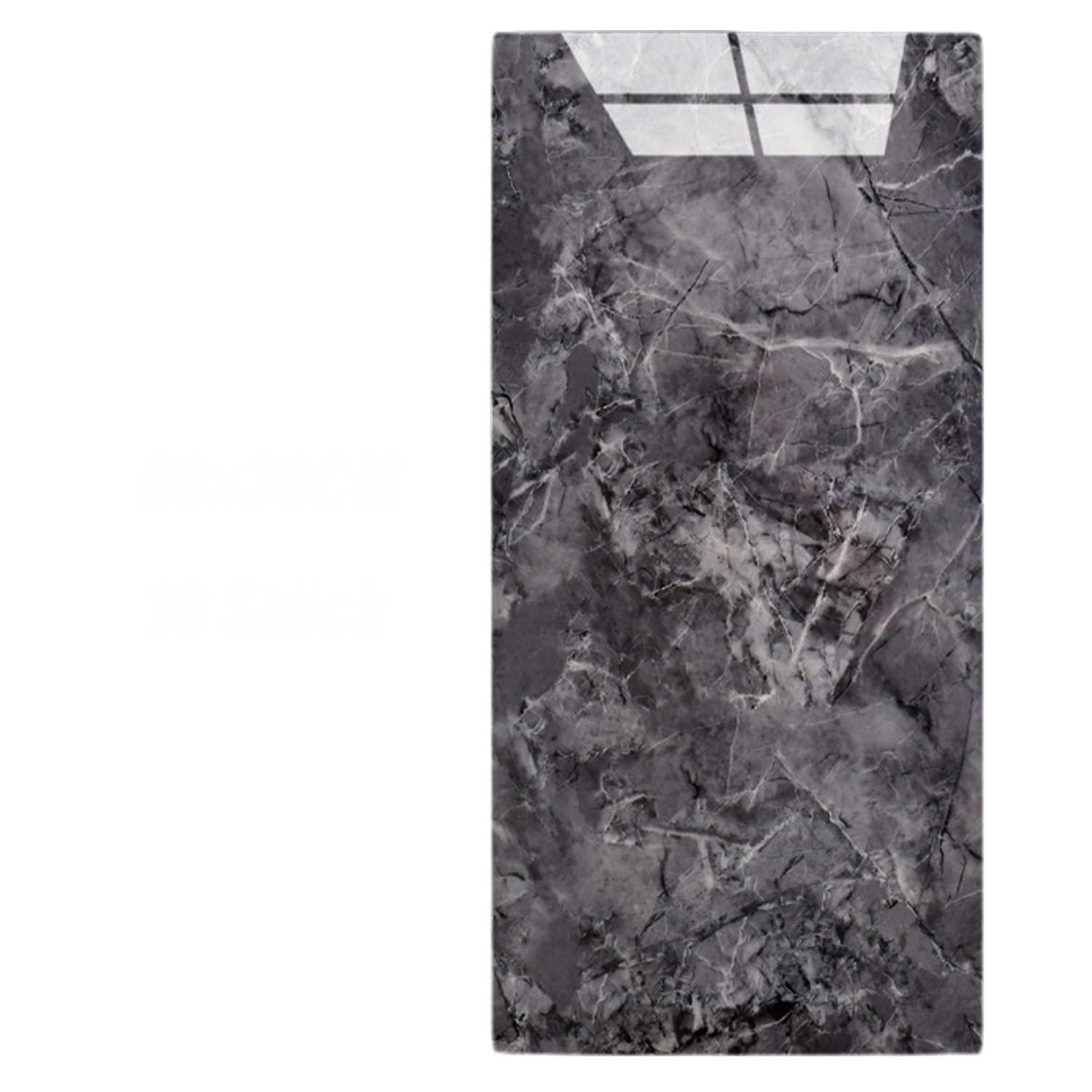 10Pcs Marble Tile Stickers,60 x 30cm Self Adhesive Wall Tiles,Stick On Tiles for Bathroom,Decorative Waterproof Self Adhesive Tile for Walls Bathroom/Kitchen/Living Room/Bedroom (10, Dark Grey)