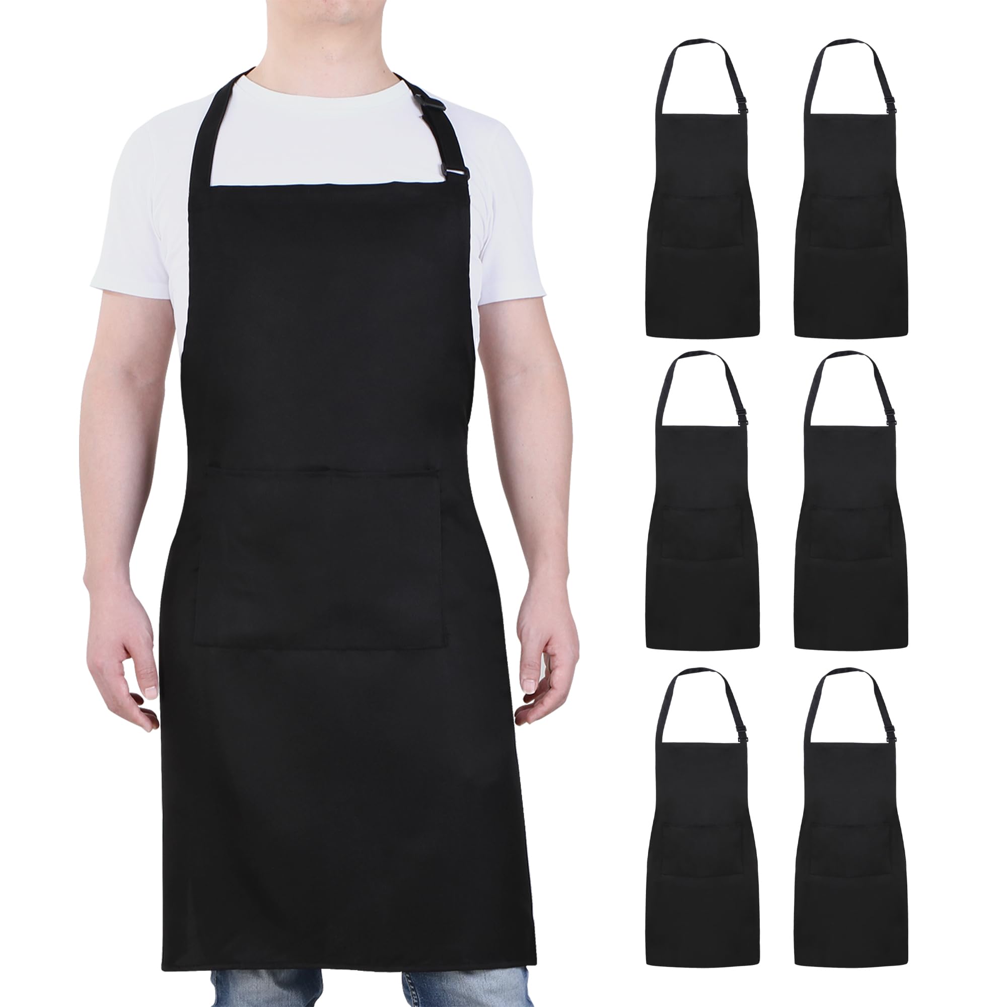 Will Well Delantal de chef profesional para hombre, delantales de cocina para mujer con bolsillos, delantales negros ajustables para hombres, delantales con bolsillos resistentes al agua y al aceite,
