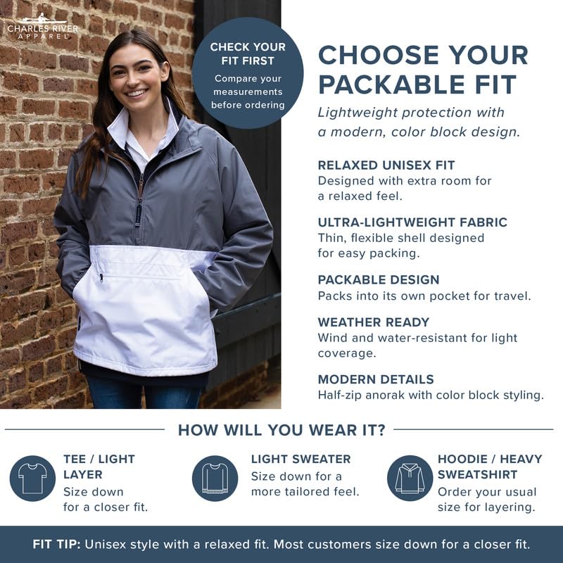 Image of Charles River Apparel Unisex Pack-N-Go Pullover, Lightweight Packable Anorak Windbreaker for Men and Women