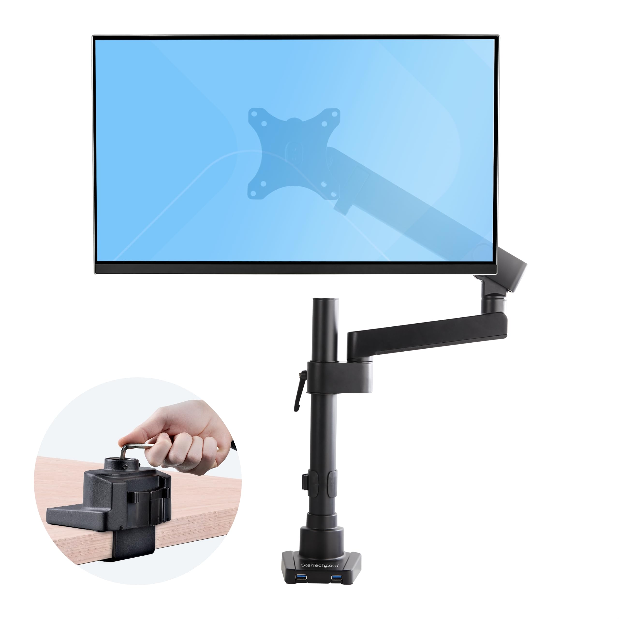 ブラック モニターアーム VESA対応 VESA穴がない13～27インチのモニターを、モニターアームに装着