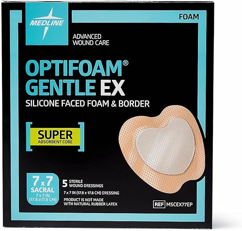 Medline Optifoam Gentle EX - Apósito adhesivo de espuma con bordes, 7 x 7 pulgadas, sacro (40 unidades)
