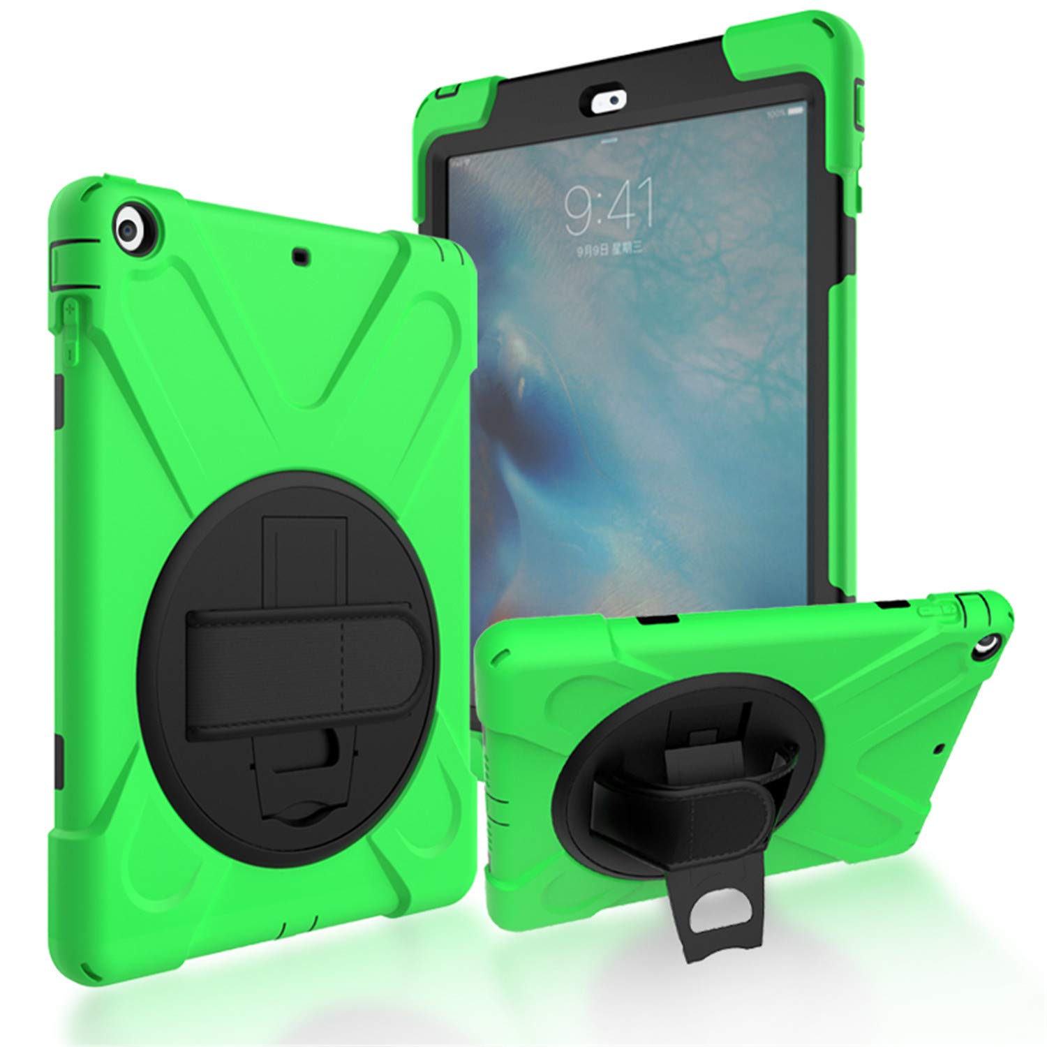 Coque iPad 2 3 4 antichoc vert avec support rotatif et sangle JZ - 7