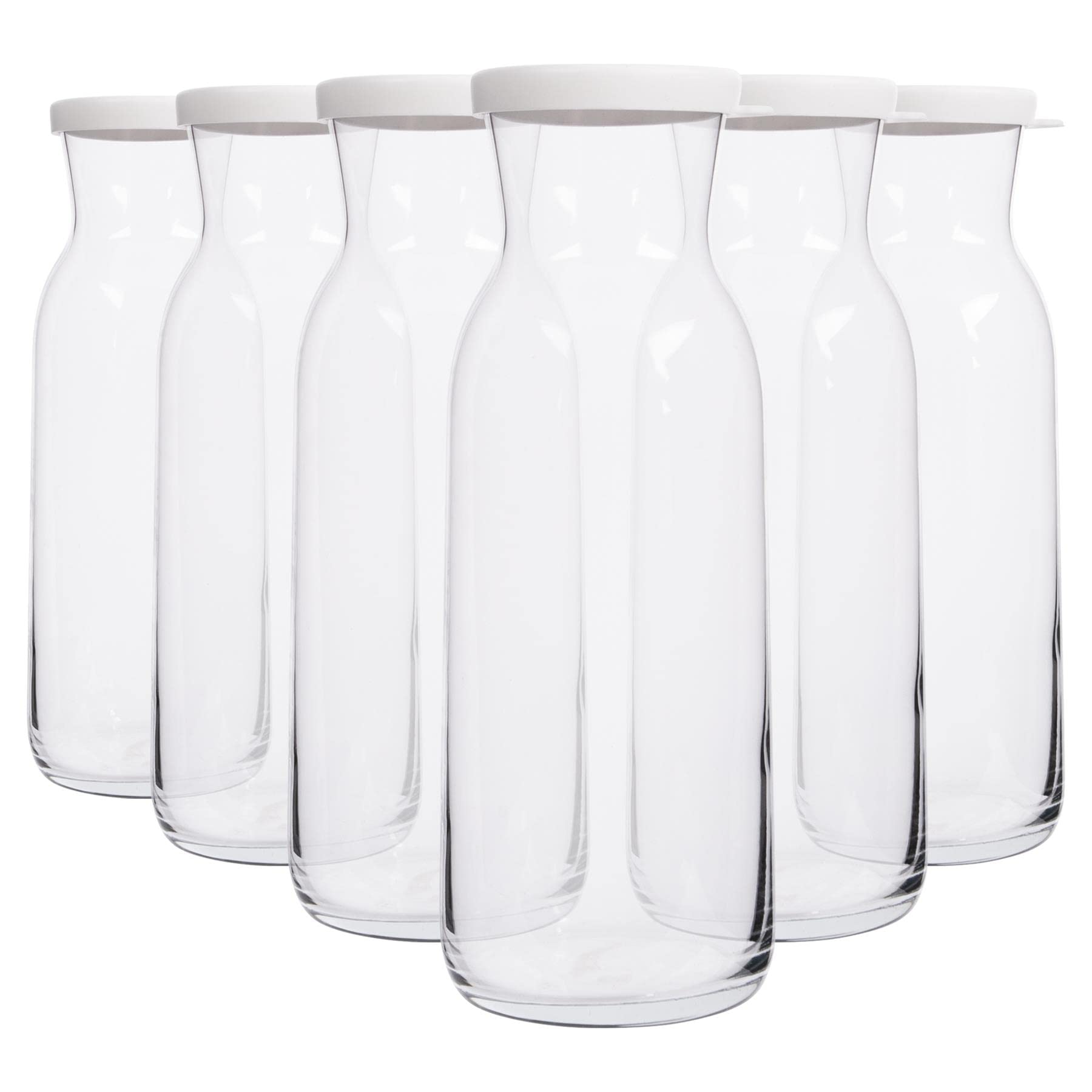 LAV 6x White Lid 1.2L Fonte Glass Carafe - Water Wine Juice Fridge Storage Pitcher Jug Set | Bedside Laundry Dispenser Bottle Jar