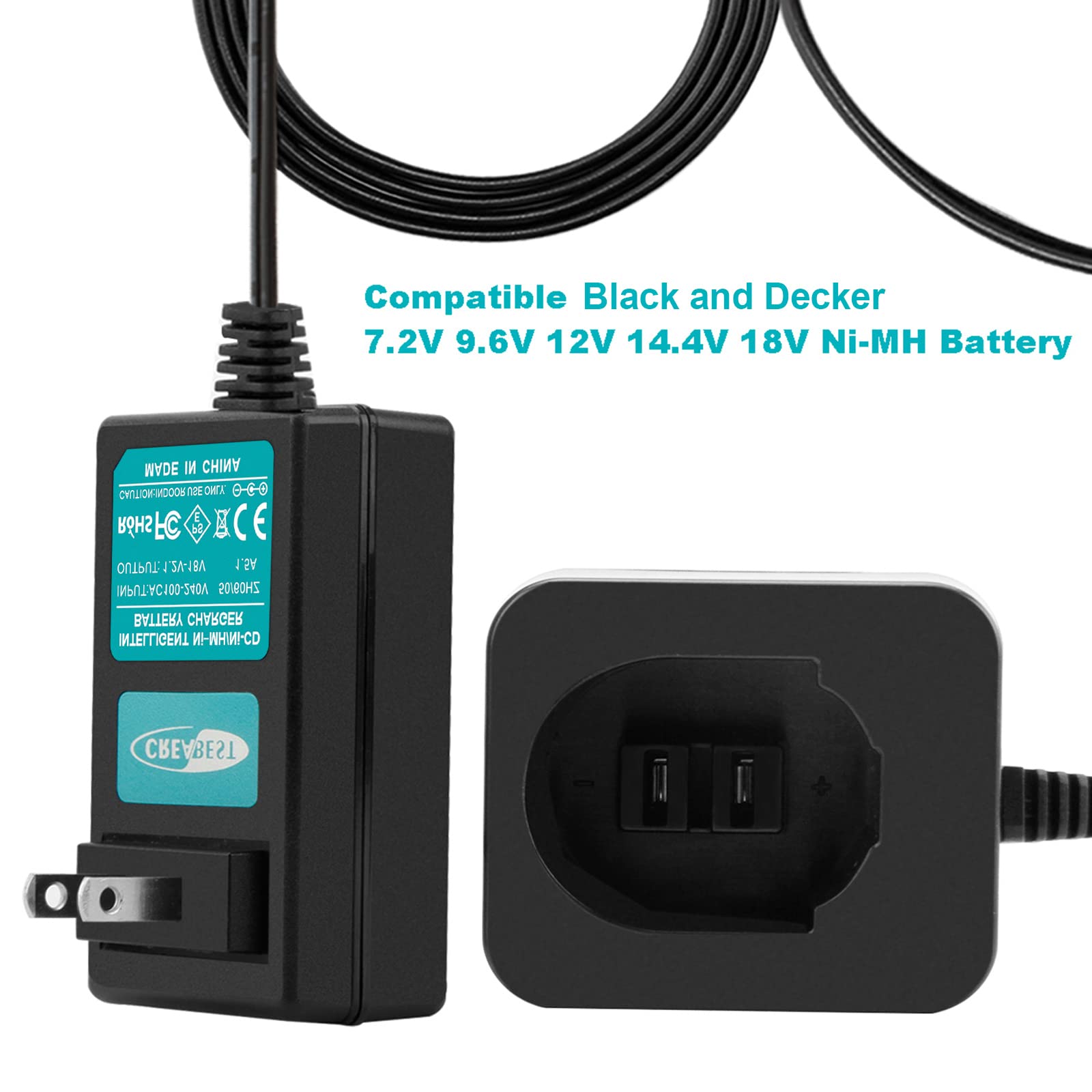 Creabest New 7.2V-18v 1.5A Battery Charger Compatible with Black and Decker PS120 PS130 DW9071 DW9072 PS140 Ni-MH/Ni-Cd Pod Style Batteries
