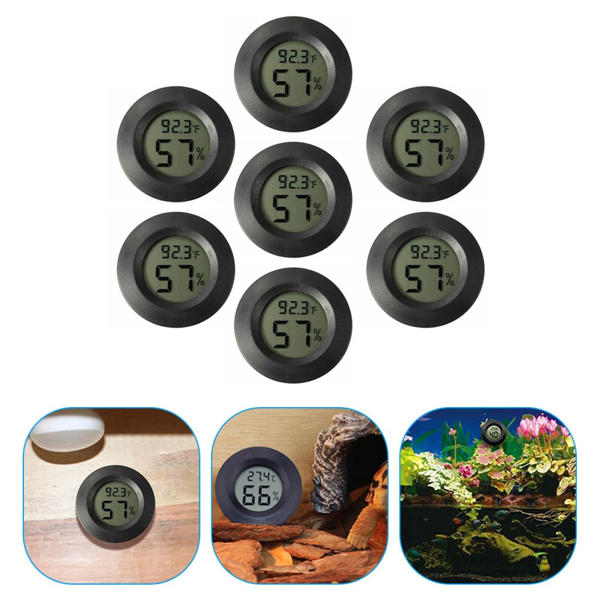 SUPVOX 3 Ensembles -hygromètre Rond Thermostat Nid Hygromètre D'humidité Thermomètre Digital Thermometre Digital Hygromètre Pour Aquarium À Reptiles Moniteur D'humidité 7 Pièces * 3