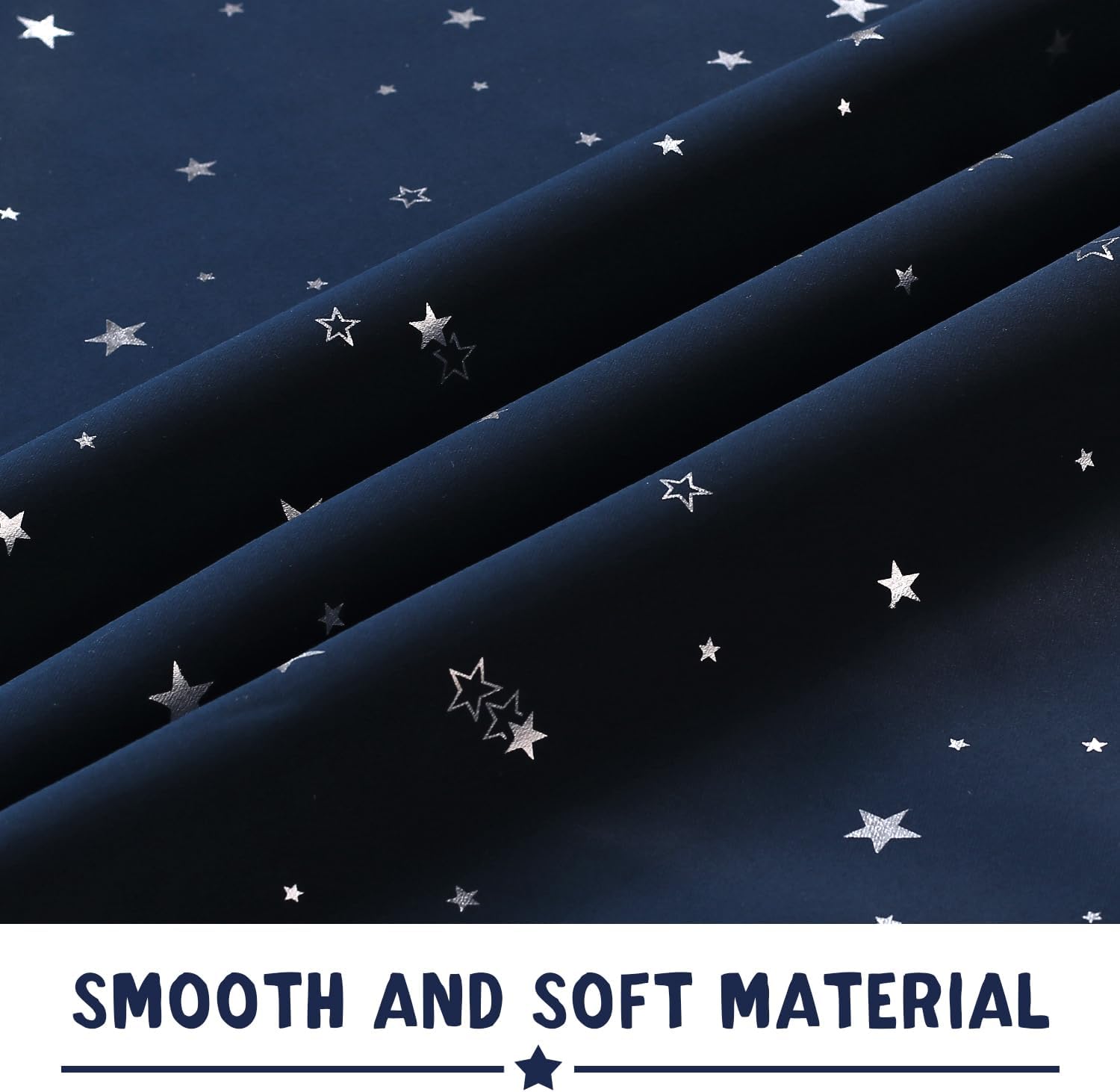 PrinceDeco 100% Blackout Star Curtains for Kids Room Reversible Use Twinkle Silver Stars Cute Drapes for Nursery Thick Soft Curtain Drapes Window Treatment 2 Panels(52 x 84 Inch, Navy Blue)