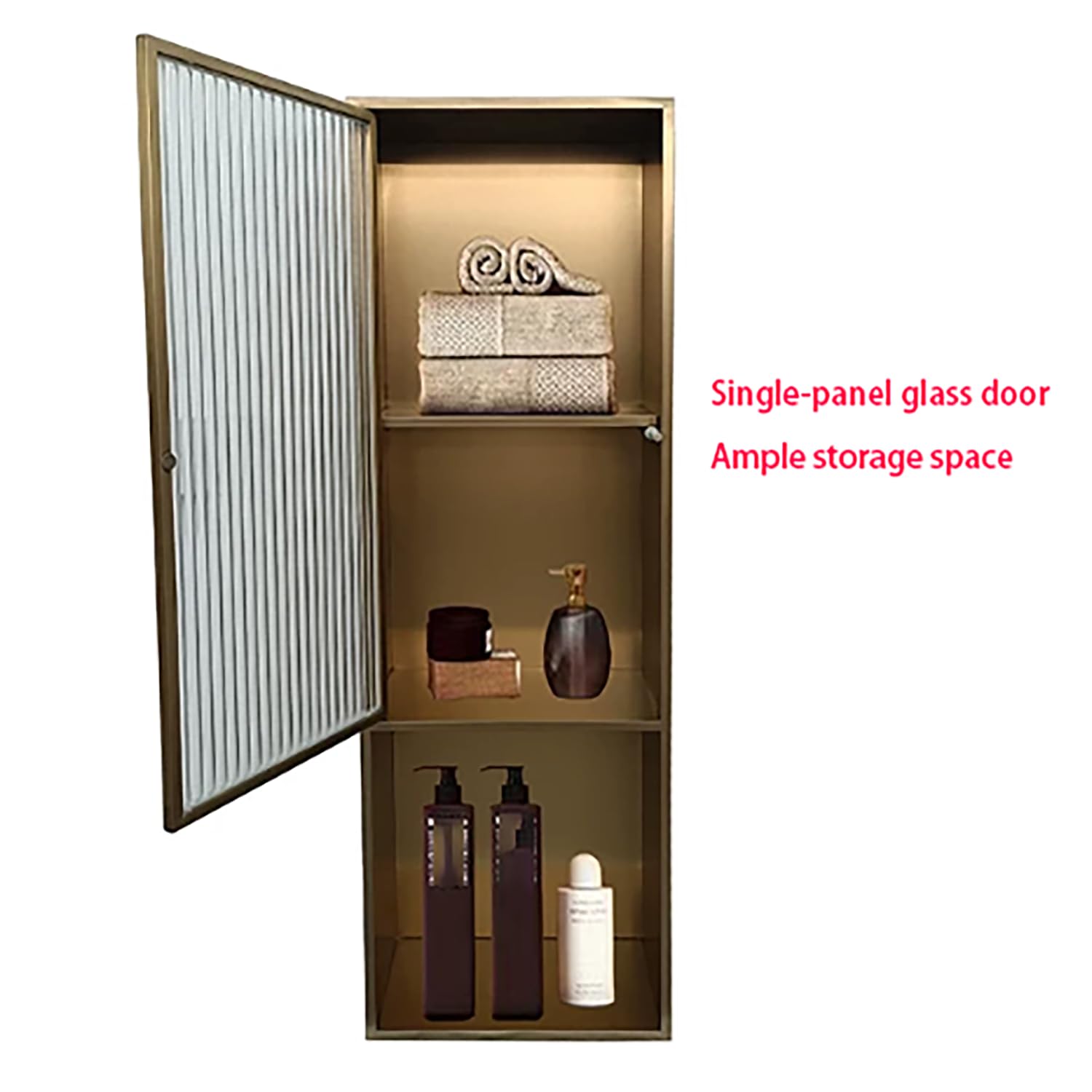 Portarrollos Empotrado Nicho Empotrado para El Cuarto De Baño con Puerta De Cristal Estantería para El Cuarto De Baño Armarios Empotrados para Cocinas Y Salones,Gold/c