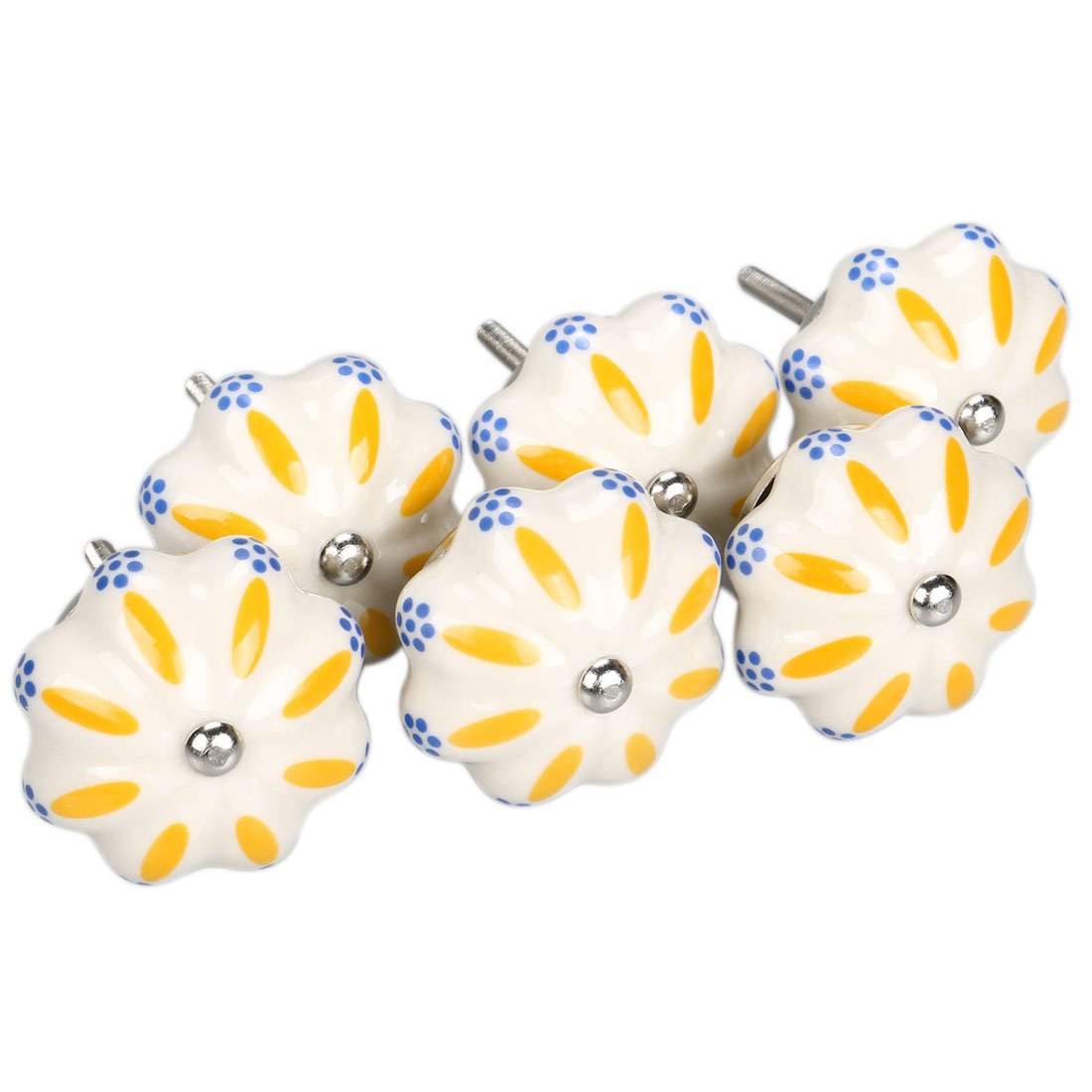 uxcell 6 Pieces Vintage Shabby Knobs Blue and White Floral Hand Painted Ceramic Pumpkin Cupboard Wardrobe Cabinet Drawer Door Handles Pulls Knob,