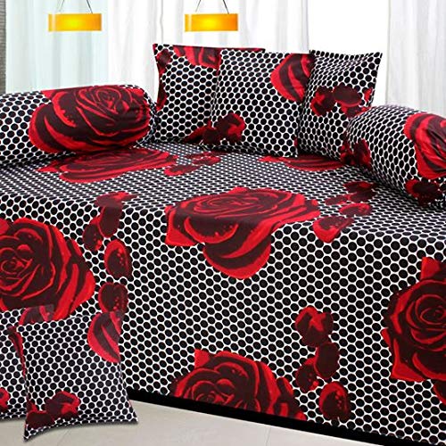 The Intellect Bazaar Floral Cotton Diwan Set (Set of 8), Black-image-36