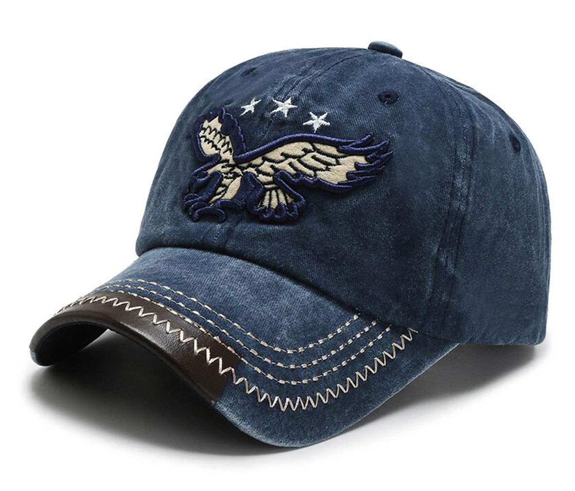 RUICHENG Vintage Distressed Washed Cotton Baseball Cap Embroidered Cap Trucker Hat (Blue)