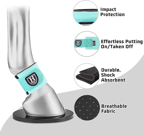 Harrison Howard Durable Shock-Absorbent Breathable Impact Protection Pastern Wraps for Horse Sold in Pairs Black(Turquoise)