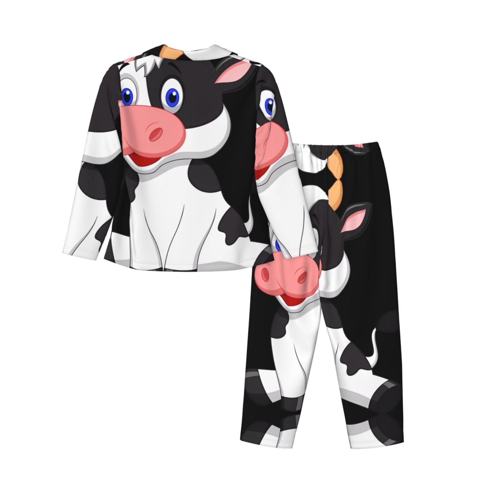Conjunto de pijama de manga larga para mujer, conjunto de pijama con estampado de vaca lechera, cómoda ropa de dormir para otoño e invierno