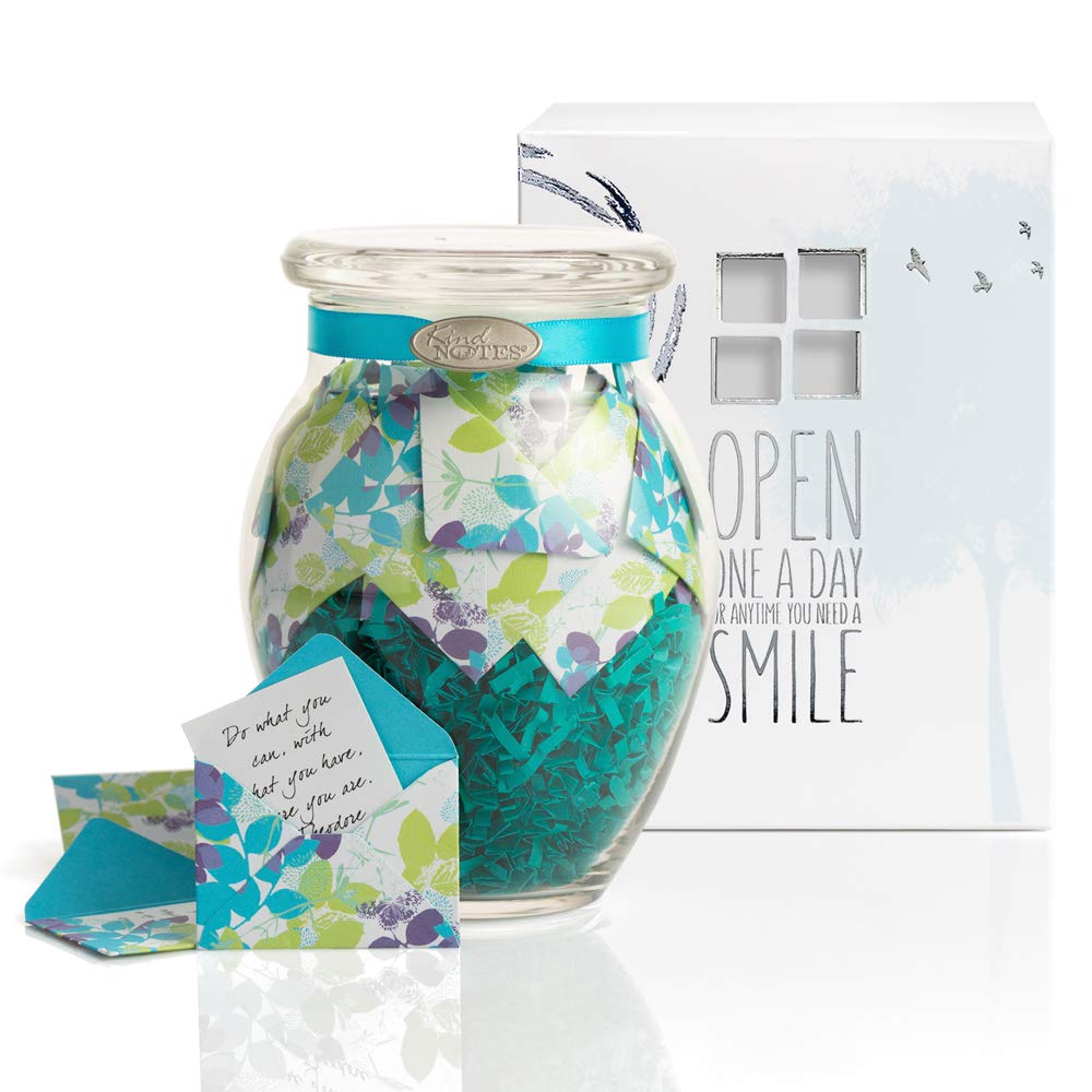 KindNotes Glass Keepsake Gift Jar with Friendship and Inspirational Messages - Calm Breeze