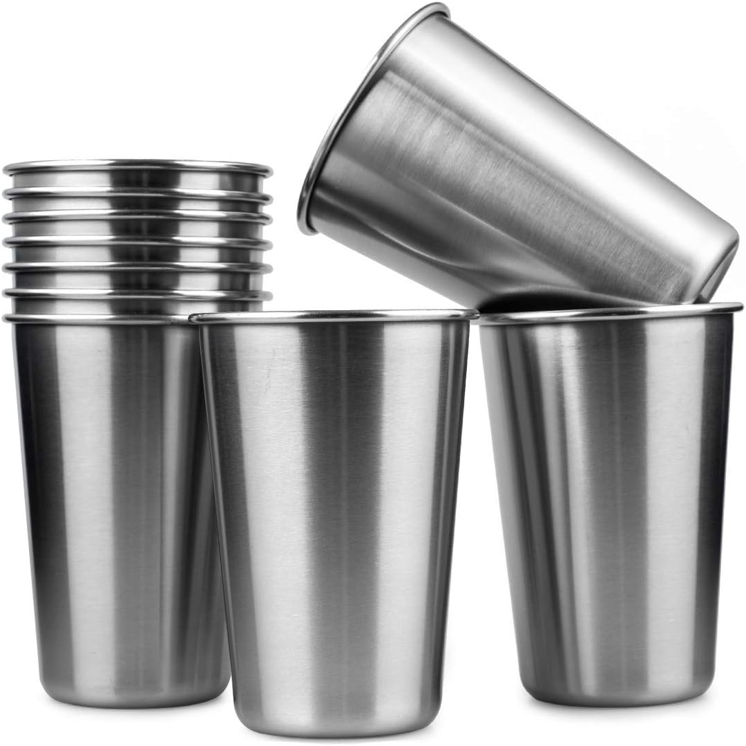 10PCS Stainless Steel Small Drinking Cup Beer Wine Glass Set Of 10 (10, 16 Ounce)
