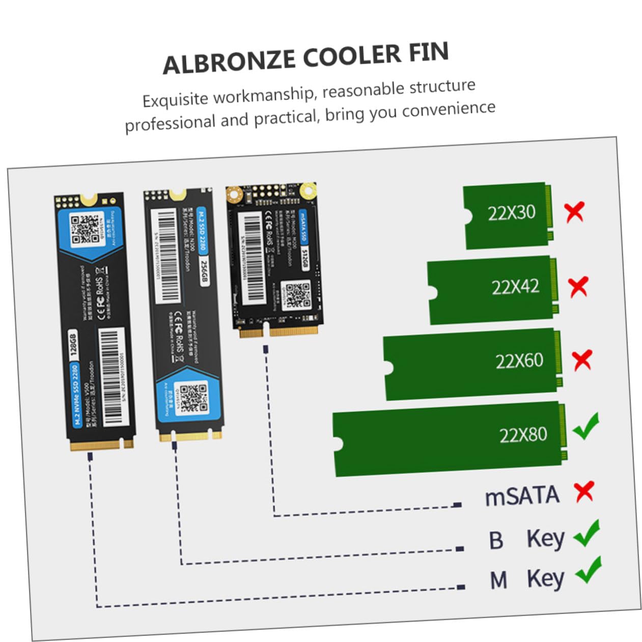 Albronze SSD Kühlkörper für M. 2 Ssd, Gold, mit Kühlrippen