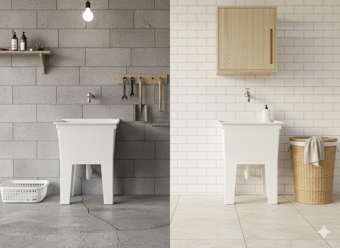 Giordanoshop Mobile Lavatoio 59x40x74 cm Monoblocco in Resina PP Bianco