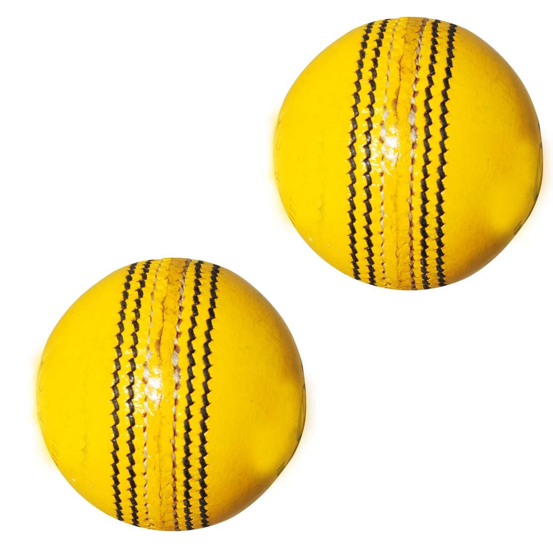 Cricket Ball (Pack Of 2) 156g - 5.5oz, Leather Hnad stitched for Coaching Practice Indoor & Outdoor Soft Training 4-Piece Construction | Ideal for T20, Net Practice, (Yellow)