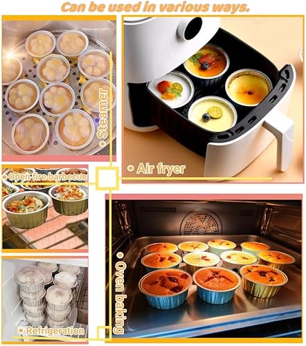 Miniatura 6 de Lolifun Tazas para hornear de papel de aluminio con tapas, tazas de postre de 5 onzas, forros para magdalenas, mini moldes de aluminio para hornear,