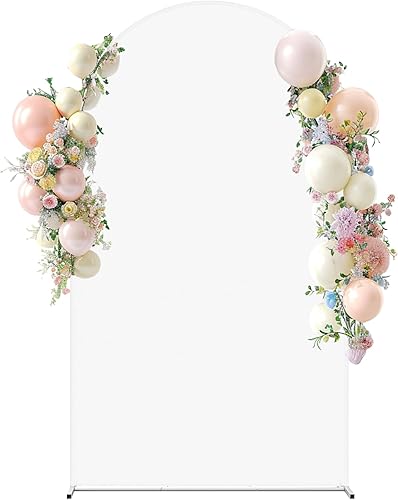 Soporte de fondo redondo para arco de boda con cubierta de telón de fondo, 6.6 pies, marco de arco de globo de boda blanco para cumpleaños, soporte