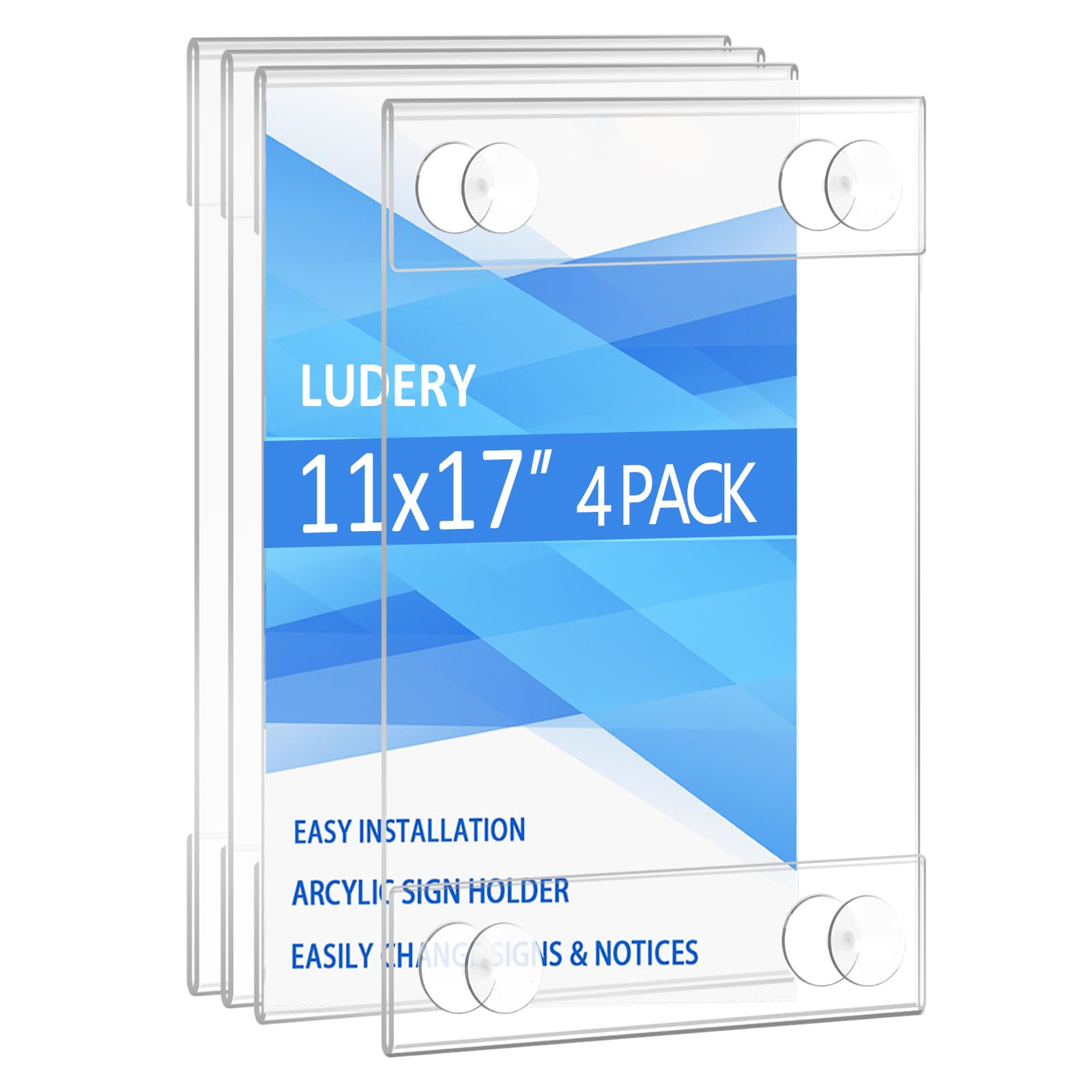 Photo 1 of Ludery Acrylic Window Sign Holder 11x17 with 4 Suction Cups,Clear Acrylic Frames Glass Window Wall Mount,Advertising Signage Sign Holder for Mall, Office, Home, Store, Restaurant (4 Pack)