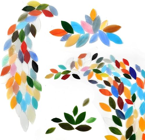 BUYGOO - 100 azulejos de mosaico, piezas de vidrio de mosaico de colores mixtos con recipiente organizador, azulejos de hojas de flores cortadas a