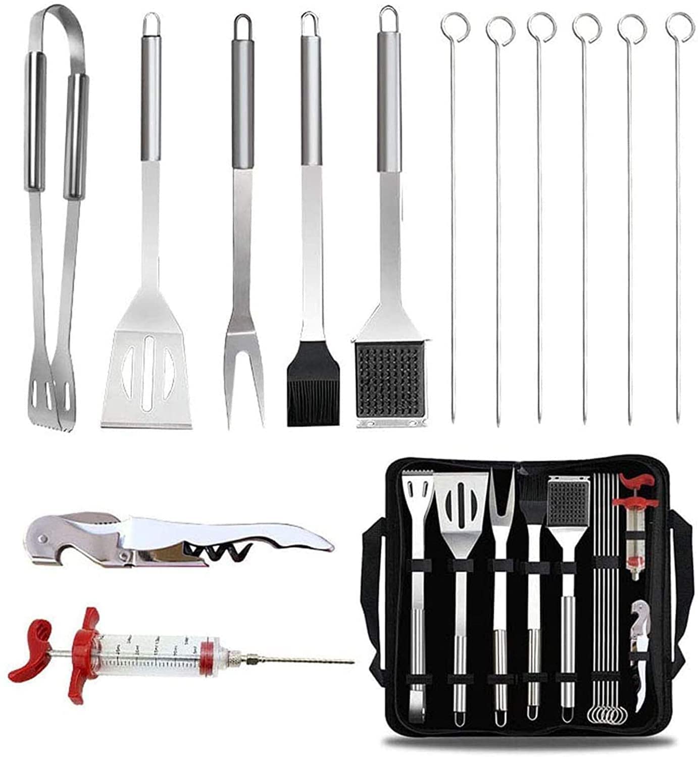 Akcesoria do grilla, zestaw do grilla 13PCS Akcesoria do grillowania, zestaw naczyń do grilla dla kobiet mężczyzn, nastrzykiwarka do mięsa, akcesoria do grillowania