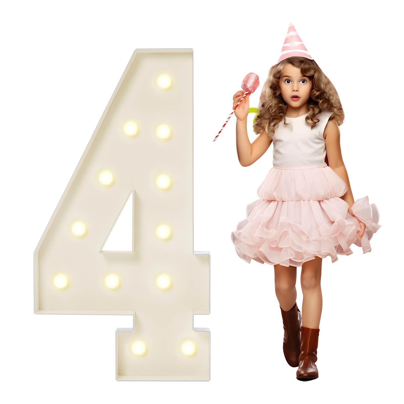 3.3FT Warm Glow Marquee Number Lights 4, Giant Light Up Decor Numbers Lamps to Brighten Up Kids Rooms, Holiday Parties, Photo Booths, Gender Reveal,100cm/40in