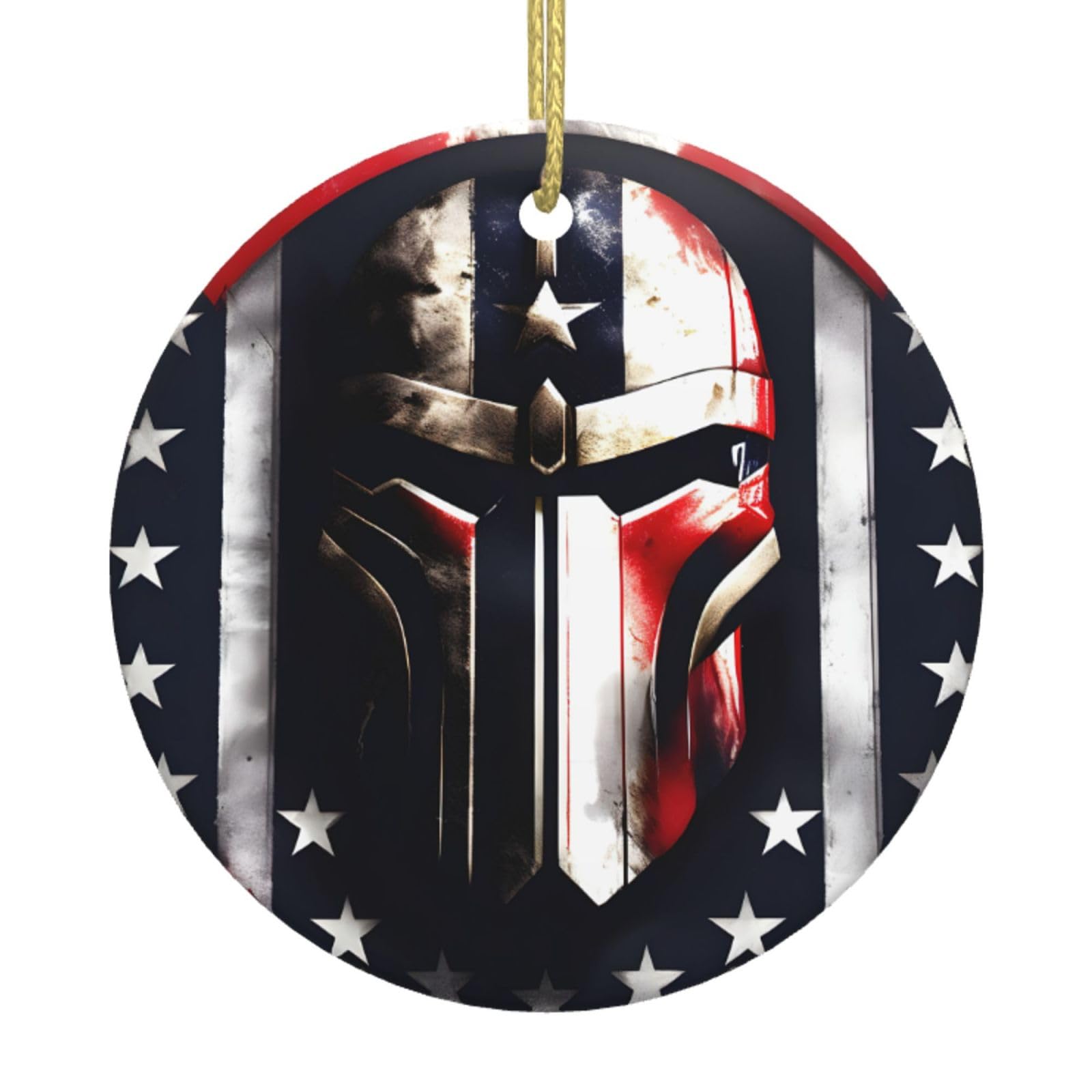 Usa Flag American Spartan Print Christmas Ornaments, Ceramic Hanging Ornament, Round Shape Decorations