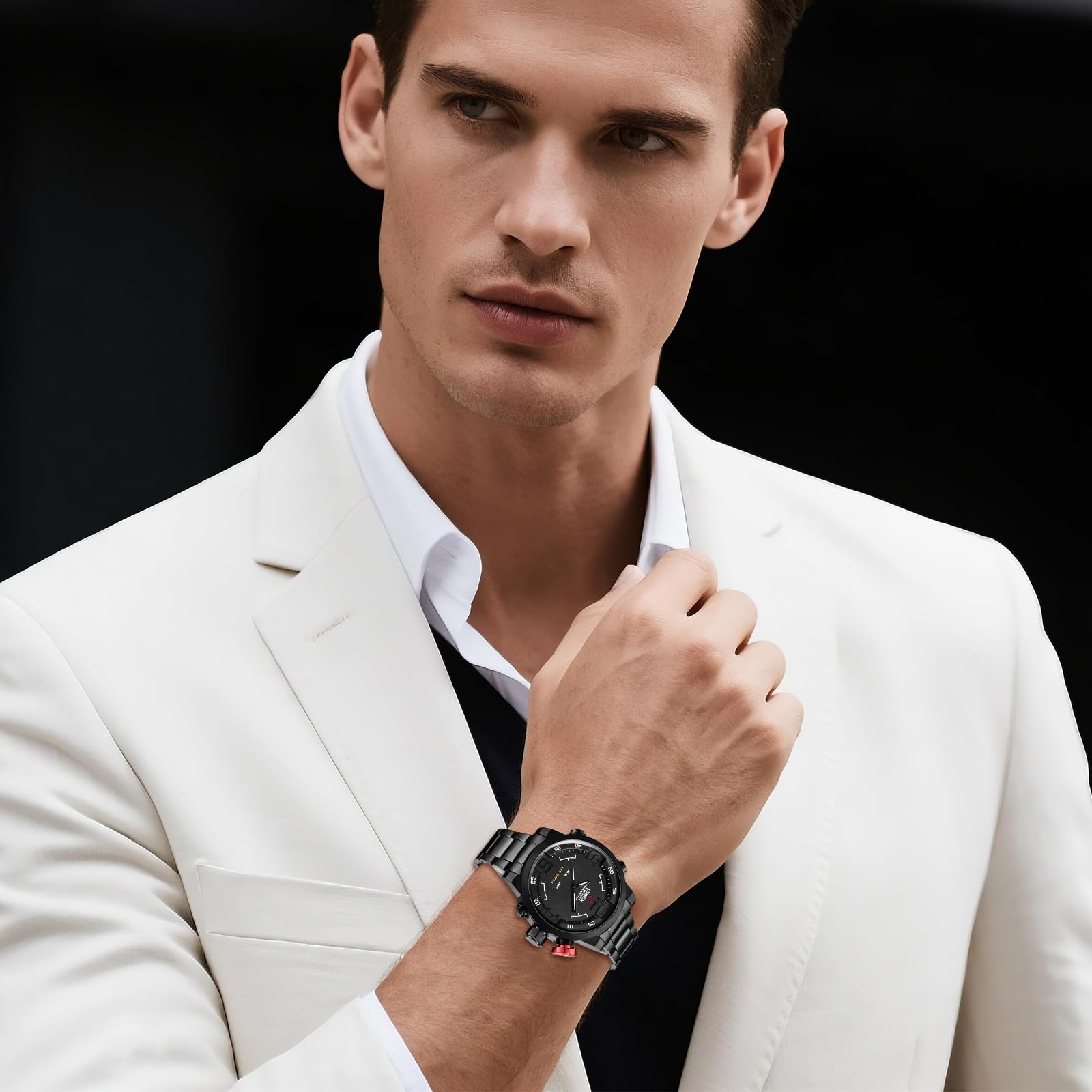 Avaner Montre Homme LED Analogique Digitale Militaire Sport:Montre Étanche Lumineux Bracelet en Acier Inoxydable avec Fonctions Chronographe,Alarme et Affichage de la Date-Cadeaux de Noël