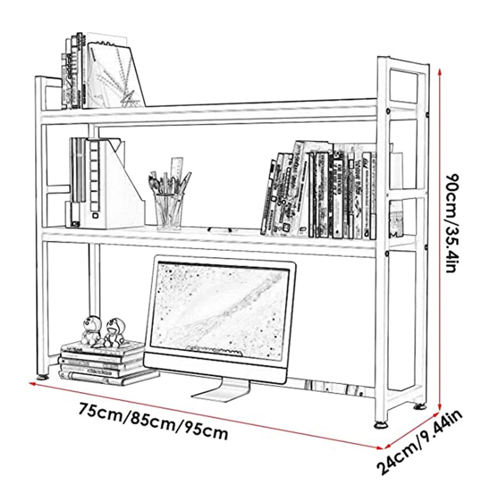 Amazon.co.jp: DIY机の本棚 - デスク上収納ラック, 調節可能な2段本棚